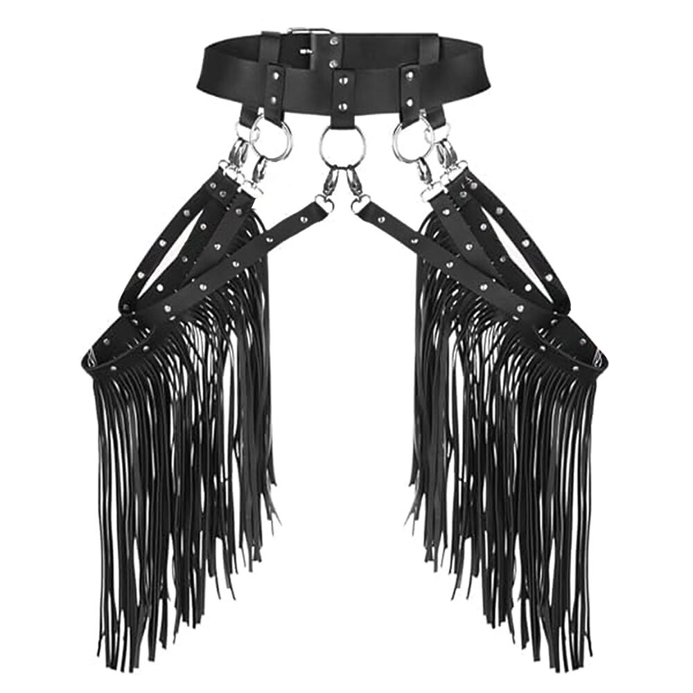 5268 Punk Tassel Belt - Adjustable Cowgirl Waist Chain Fringe Skirt, Gothic